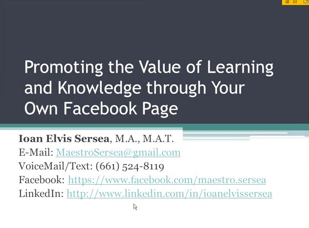 OTC13: Promoting the Value of Learning and Knowledge through Your Own Facebook Page