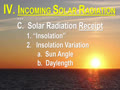IV. INCOMING SOLAR RADIATION - 11 (Sun Angle)